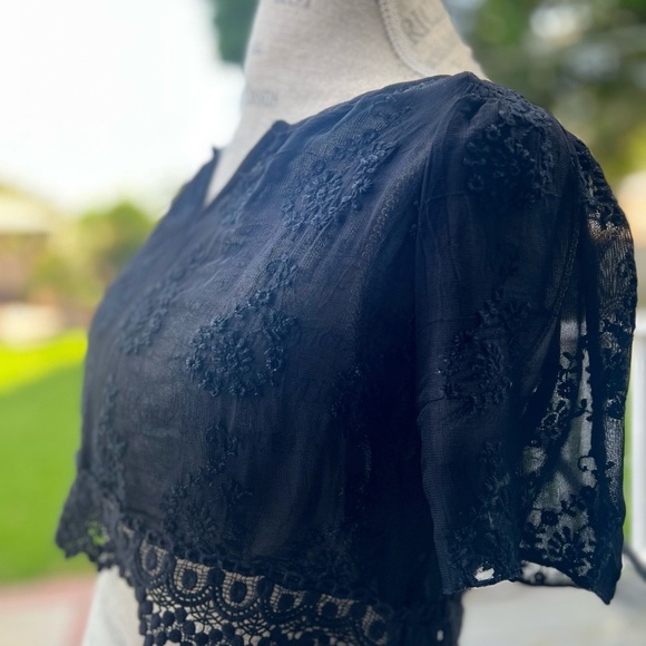 Zara Black Crop Top with Embellished Mandarin Collar - Picture 4 of 13